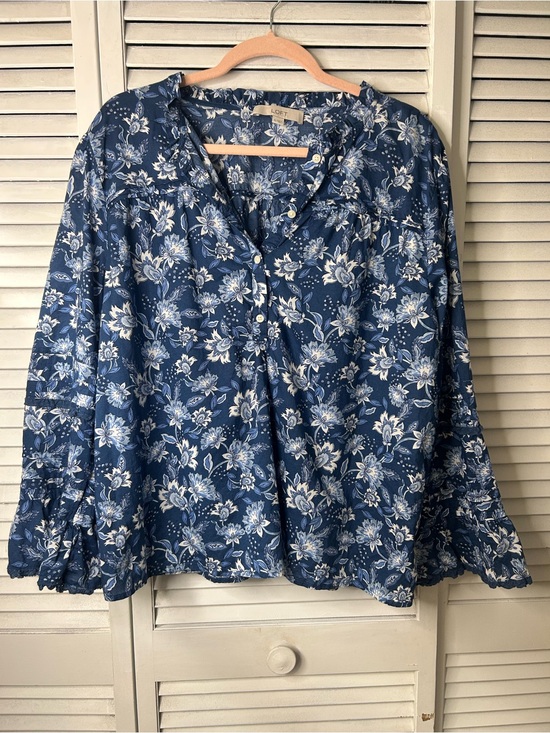 LOFT Tops - Loft Blue Floral Peasant Blouse Size XL